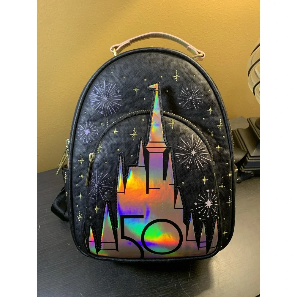 Loungefly Disney Parks Walt Disney World 50th Anniversary Mini Backpack Black